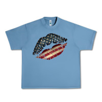 Pebble Blue Vintage American Flag Lips Urban Heavy Tee - Bettercallsaul
