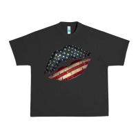 Pigment Black Vintage American Flag Lips Urban Heavy Tee - Bettercallsaul