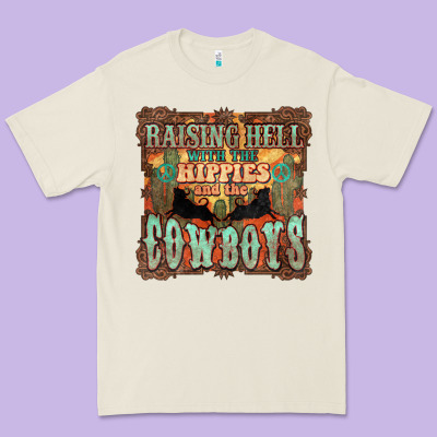 Raising Hell With The Hippies And The Cowboys Premium Tee Designed By Nancycooperartshop