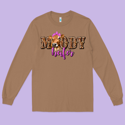 Moody Heifer With Leopard Long Sleeve Tee Designed By Texasbilliewilder
