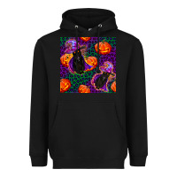 Black witchy cat and pumpkins seamless paternal Heavyweight Hoodie - BundleAndBundleShop