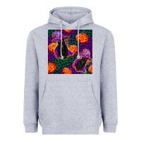 Heather Grey witchy cat and pumpkins seamless paternal Heavyweight Hoodie - BundleAndBundleShop