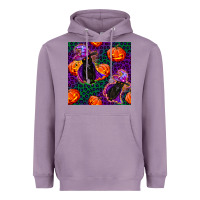 Lavender witchy cat and pumpkins seamless paternal Heavyweight Hoodie - BundleAndBundleShop