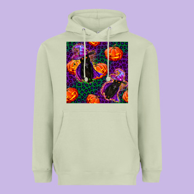 Witchy Cat And Pumpkins Seamless Paternal Heavyweight Hoodie Designed By Bundleandbundleshop