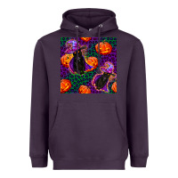 Plum witchy cat and pumpkins seamless paternal Heavyweight Hoodie - BundleAndBundleShop