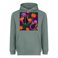 Sage witchy cat and pumpkins seamless paternal Heavyweight Hoodie - BundleAndBundleShop