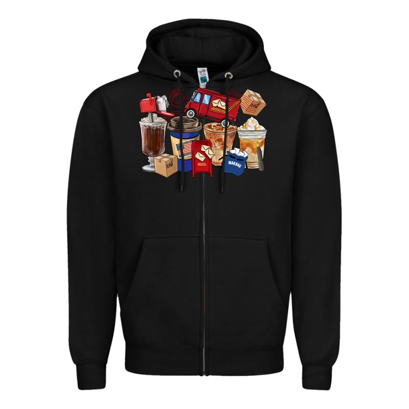 Postal Worker Coffee Cups Zipper Hoodie by FaDigitalArtStudio | Teevron