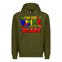 Army Green I'm his voice he is my heart Premium Hoodie - FaDigitalArtStudio