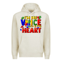 Oatmeal Heather I'm his voice he is my heart Premium Hoodie - FaDigitalArtStudio