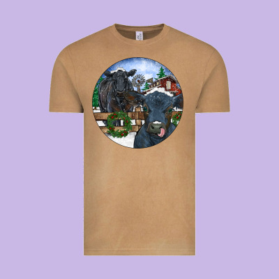 Black Angus Cattle And Calf Christmas Vintage Tee Designed By Ranaportraitstore