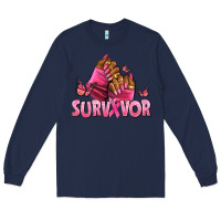 Navy Breast Cancer survivor afro nails Long Sleeve Tee - NancyCooperArtShop