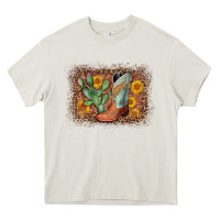 Cream cowboy boots cactus leopard Heavy Core Tee - AdoDesignShop