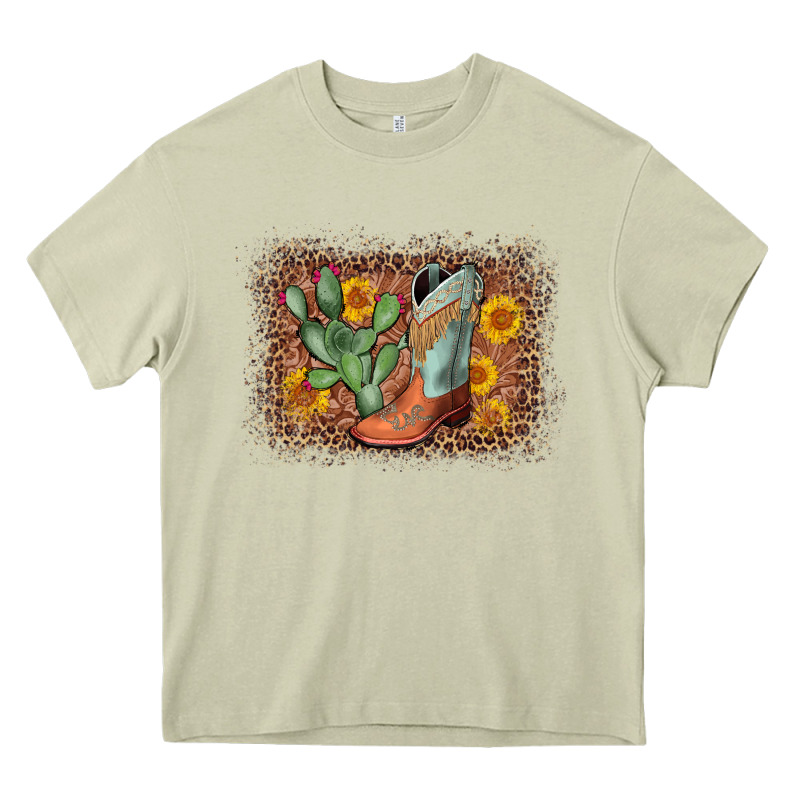 Cowboy Boots Cactus Leopard Heavy Core Tee by AdoDesignShop | Teevron