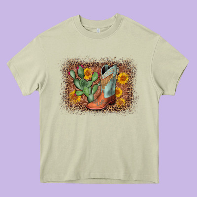 Cowboy Boots Cactus Leopard Heavy Core Tee Designed By Adodesignshop