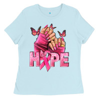 Baby Blue Hope Breast Cancer Caucasian hand nails Ladies Tee - NancyCooperArtShop