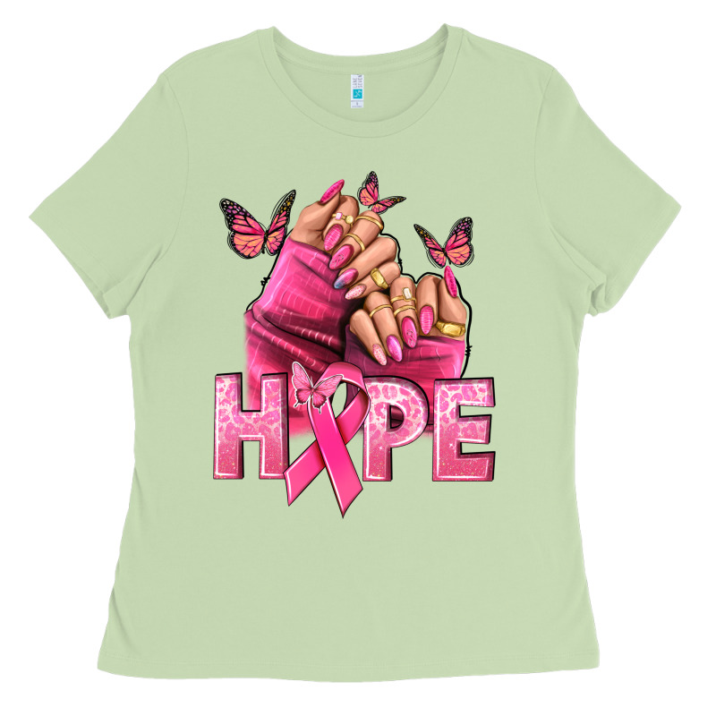 Hope Breast Cancer Caucasian Hand Nails Ladies Tee by NancyCooperArtShop | Teevron