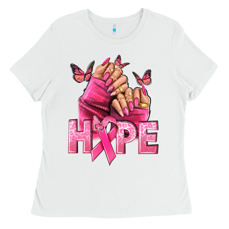 Hope Breast Cancer Caucasian Hand Nails Ladies Tee by NancyCooperArtShop | Teevron