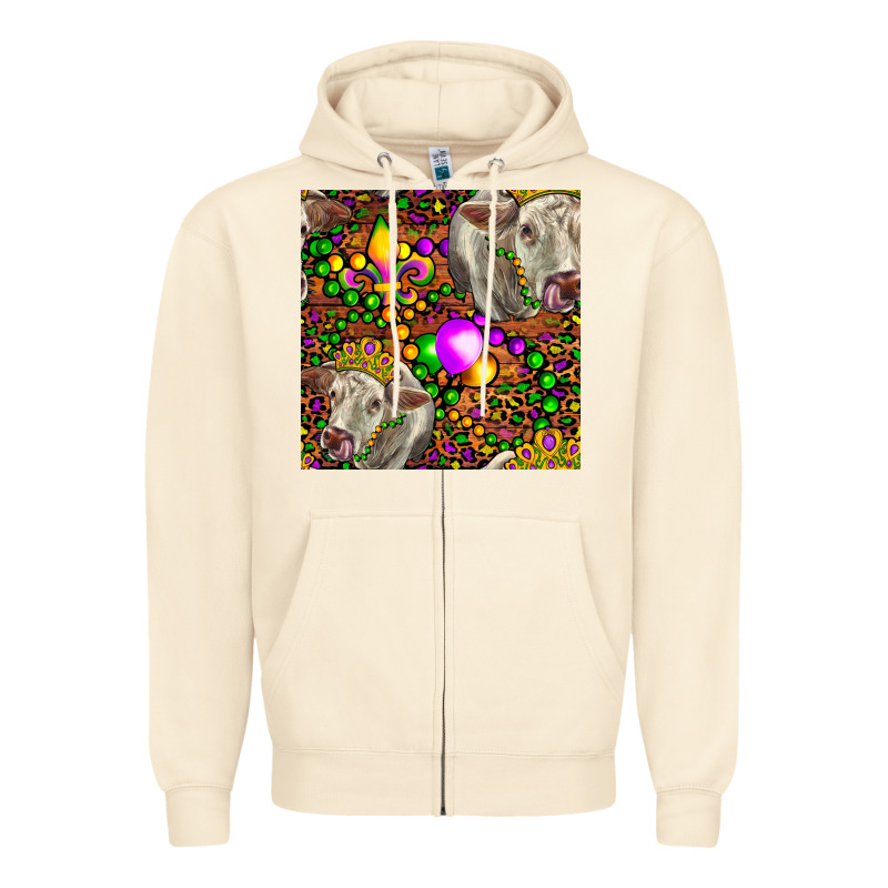 Mardi Gras Cow Leopard Seamless Pattern Zipper Hoodie by FaDigitalArtStudio | Teevron