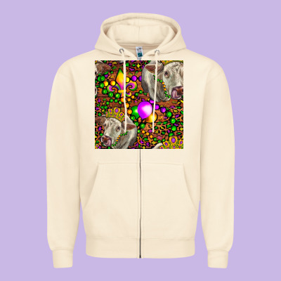 Mardi Gras Cow Leopard Seamless Pattern Zipper Hoodie Designed By Fadigitalartstudio