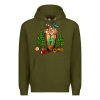 Army Green camping cold drink frappe Premium Hoodie - FaDigitalArtStudio