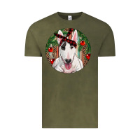Vintage Olive Christmas Bull Terrier Vintage Tee - RanaPortraitStore
