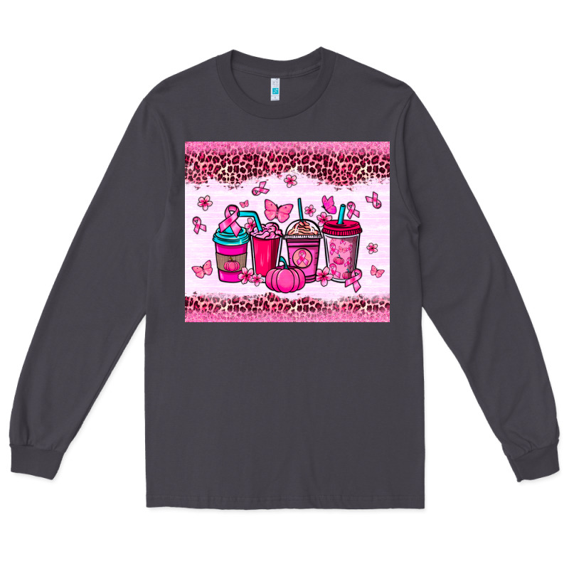 Breast Cancer Coffee Cups Long Sleeve Tee by NancyCooperArtShop | Teevron