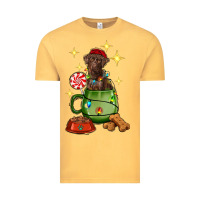 Vintage Mustard Christmas coffee cup with Labrador Vintage Tee - RanaPortraitStore