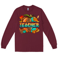 Burgundy Teacher pumpkin Long Sleeve Tee - NancyCooperArtShop