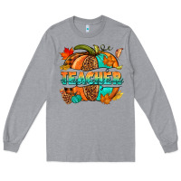 Heather Grey Teacher pumpkin Long Sleeve Tee - NancyCooperArtShop