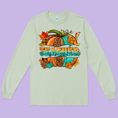 Teacher Pumpkin Long Sleeve Tee Designed By Nancycooperartshop