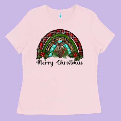 Reindeer Rainbow Christmas Ladies Tee Designed By Ranaportraitstore