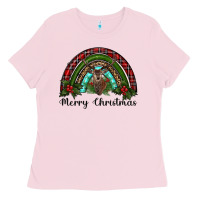 Bubblegum Pink reindeer rainbow christmas Ladies Tee - RanaPortraitStore