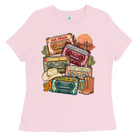 Bubblegum Pink country cassette tapes Ladies Tee - MaliasSmallBusiness