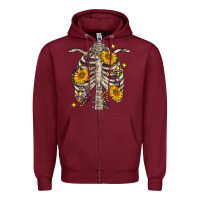 Burgundy Mardi Gras chest sunflowers skeleton Zipper Hoodie - FaDigitalArtStudio