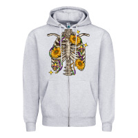 Heather Grey Mardi Gras chest sunflowers skeleton Zipper Hoodie - FaDigitalArtStudio