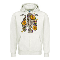 Oatmeal Heather Mardi Gras chest sunflowers skeleton Zipper Hoodie - FaDigitalArtStudio