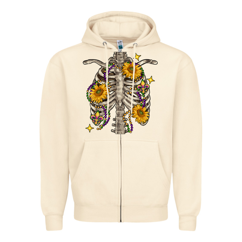 Mardi Gras Chest Sunflowers Skeleton Zipper Hoodie by FaDigitalArtStudio | Teevron