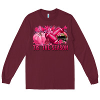 Burgundy Tis' the season Football Breast Cancer Long Sleeve Tee - NancyCooperArtShop