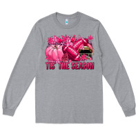 Heather Grey Tis' the season Football Breast Cancer Long Sleeve Tee - NancyCooperArtShop