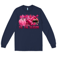 Navy Tis' the season Football Breast Cancer Long Sleeve Tee - NancyCooperArtShop