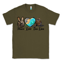 Army Green Peace Love Sea Lion Classic Tee - LillyAllenDesigns