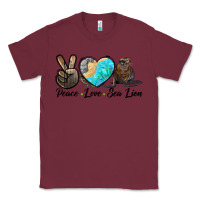 Burgundy Peace Love Sea Lion Classic Tee - LillyAllenDesigns
