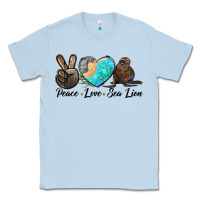 Dusty Blue Peace Love Sea Lion Classic Tee - LillyAllenDesigns
