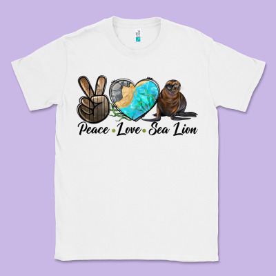 Peace Love Sea Lion Classic Tee Designed By Lillyallendesigns