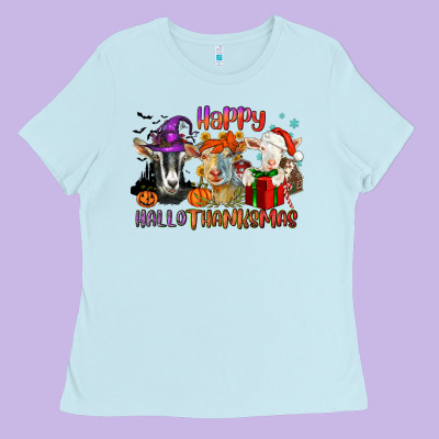 Happy Hallothanksmas Goats Ladies Tee Designed By Nancycooperartshop