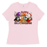 Bubblegum Pink Happy Hallothanksmas goats Ladies Tee - NancyCooperArtShop