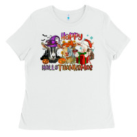 White Happy Hallothanksmas goats Ladies Tee - NancyCooperArtShop