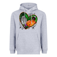 Heather Grey halloween heart with pumpkin Heavyweight Hoodie - BundleAndBundleShop