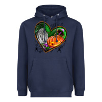 Navy halloween heart with pumpkin Heavyweight Hoodie - BundleAndBundleShop