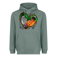 Sage halloween heart with pumpkin Heavyweight Hoodie - BundleAndBundleShop